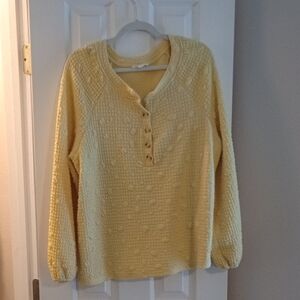 🌼Blu Pepper Size Large Textured Henley Sweater – Light Yellow Waffle Knit Top